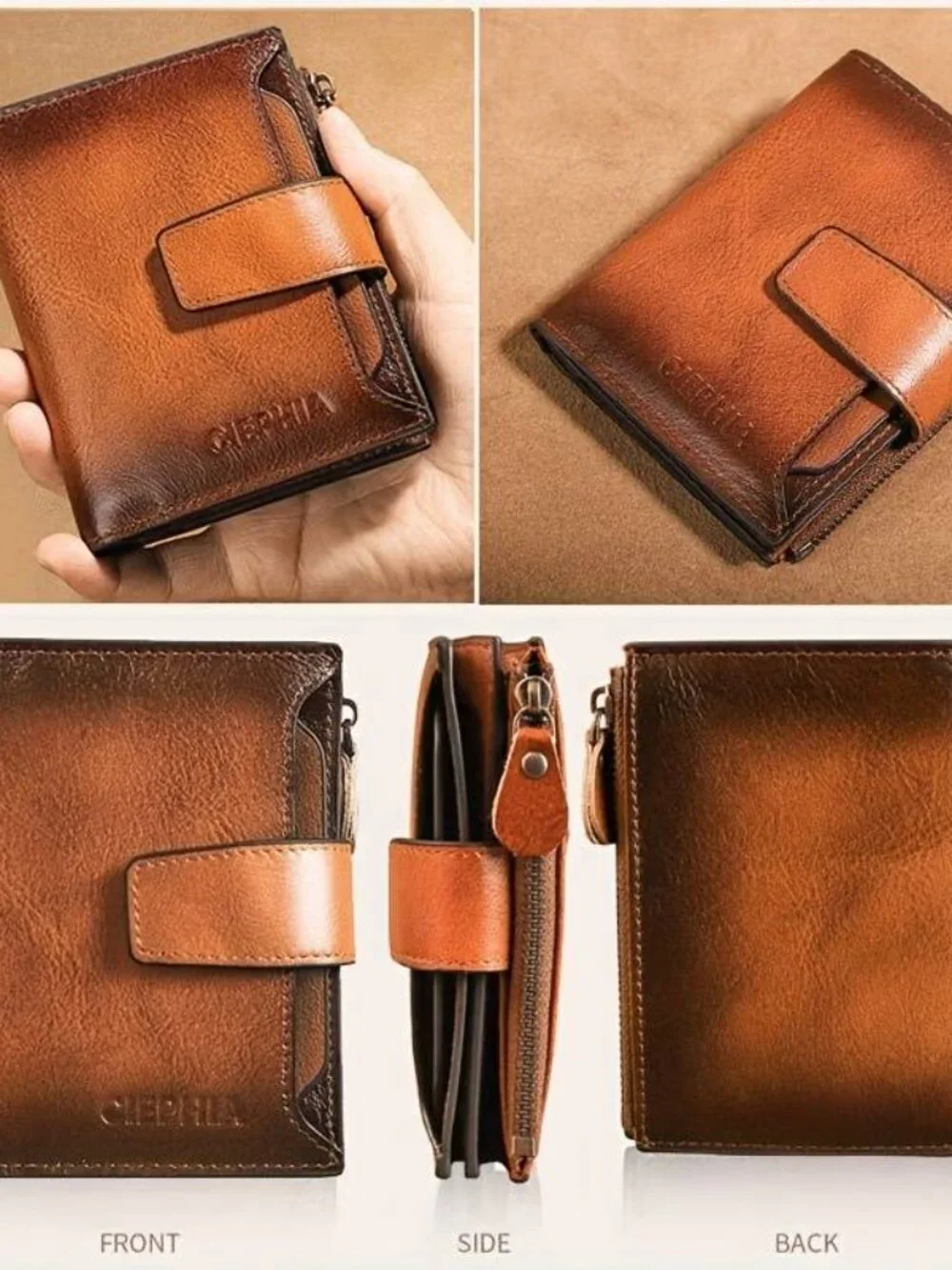 Vintage Leather Men's Wallet with RFID Blocking, 12 Card Slots